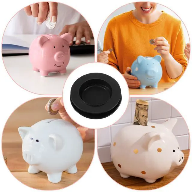 Alt view image 6 of 7 - 10 Pcs Piggy Bank Plug, Outer Diameter 1.45 Inch Silicone Stopper Black Round Piggy Bank Plug Inner Diameter 1.02 Inch Silicone Stoppers Replacement for Men Women Coin Banks Saving Box