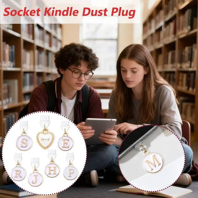 Alt view image 6 of 7 - 2PCS Initial Letter J Type C Dust Plug Charms Compatible with Kindle USB C
