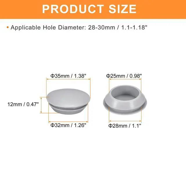 Alt view image 2 of 6 - 3 Pcs Silicone Plugs, Rubber Round Snap in Locking Hole Plugs for 28-30mm Hole, Hole Stoppers Waterproof Hole Plug for Metal Tube, Furniture End Caps Inserts, Gray