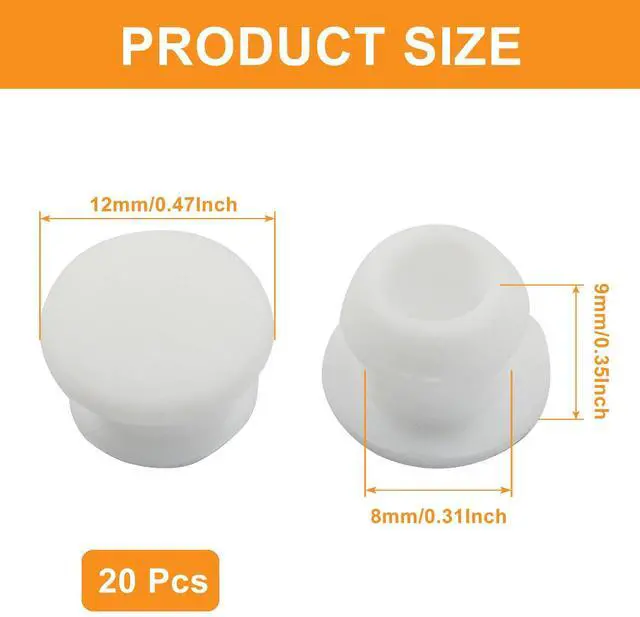 Alt view image 2 of 5 - 20PCS 8mm/0.31 Inch Silicone Hole Plugs Snap in Locking, Rubber Hole Plug Waterproof Tapered Round Hole Stoppers Flush Type Panel Plugs Fastener(White)