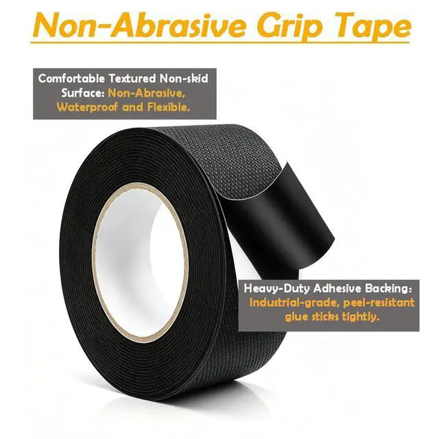 Alt view image 2 of 7 - Black Rubber Grip Tape 2 Inch, 16.5Ft, Non-Abrasive Waterproof Anti Slip Tape, Strong Adhesive Non Slip Tape for Handles, Cushion Pad for Indoor & Outdoor, Making Surfaces Safer