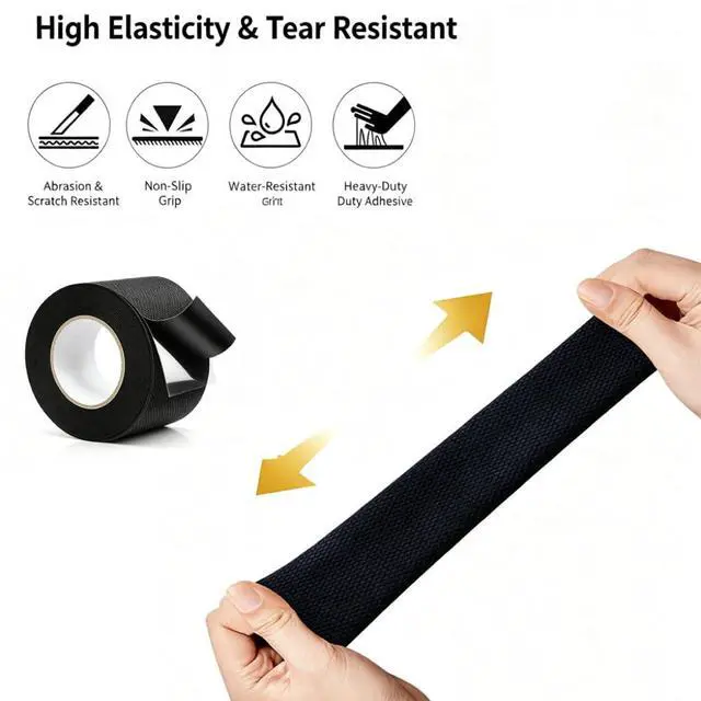 Alt view image 3 of 7 - Black Rubber Grip Tape 2 Inch, 16.5Ft, Non-Abrasive Waterproof Anti Slip Tape, Strong Adhesive Non Slip Tape for Handles, Cushion Pad for Indoor & Outdoor, Making Surfaces Safer