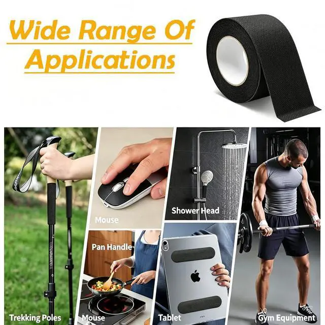 Alt view image 4 of 7 - Black Rubber Grip Tape 2 Inch, 16.5Ft, Non-Abrasive Waterproof Anti Slip Tape, Strong Adhesive Non Slip Tape for Handles, Cushion Pad for Indoor & Outdoor, Making Surfaces Safer