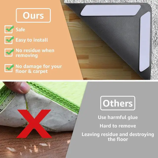 Alt view image 4 of 6 - 12 PCS Rug Tape, Reusable Washable Grippers for Rugs, Double Sided Non-Slip Rug Pads for Hardwood Floors, Rug Stoppers to Prevent Sliding, White