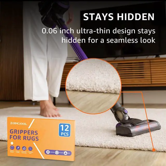 Alt view image 5 of 6 - 12 PCS Rug Tape, Reusable Washable Grippers for Rugs, Double Sided Non-Slip Rug Pads for Hardwood Floors, Rug Stoppers to Prevent Sliding, White