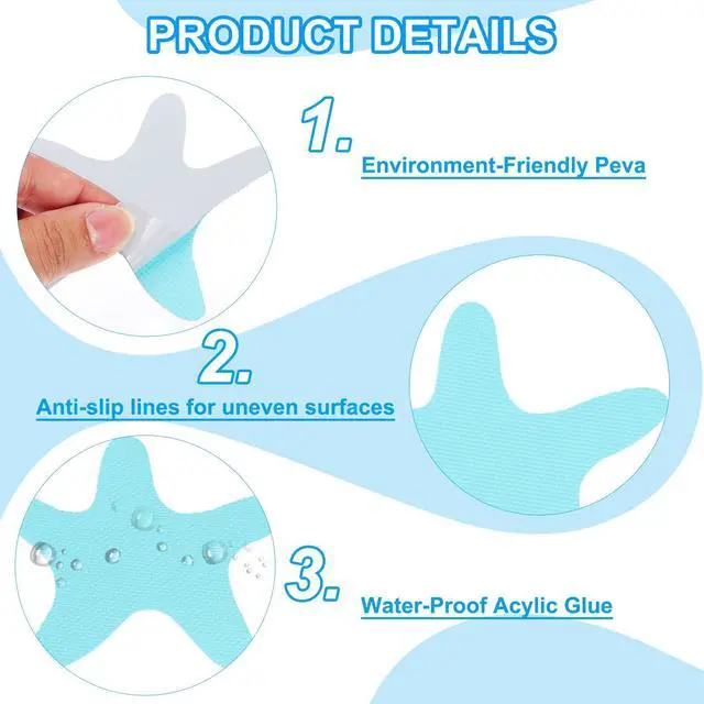 Alt view image 3 of 7 - Bathtub Non Slip Stickers 3.86x3.86 Inch, 12 Pack Starfish Safety Shower Floor Anti Slip Stickers with Adhesive Decals Scraper for Bath Tub Shower Floor Stair, Blue