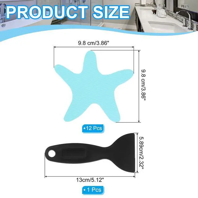 Alt view image 2 of 7 - Bathtub Non Slip Stickers 3.86x3.86 Inch, 12 Pack Starfish Safety Shower Floor Anti Slip Stickers with Adhesive Decals Scraper for Bath Tub Shower Floor Stair, Blue