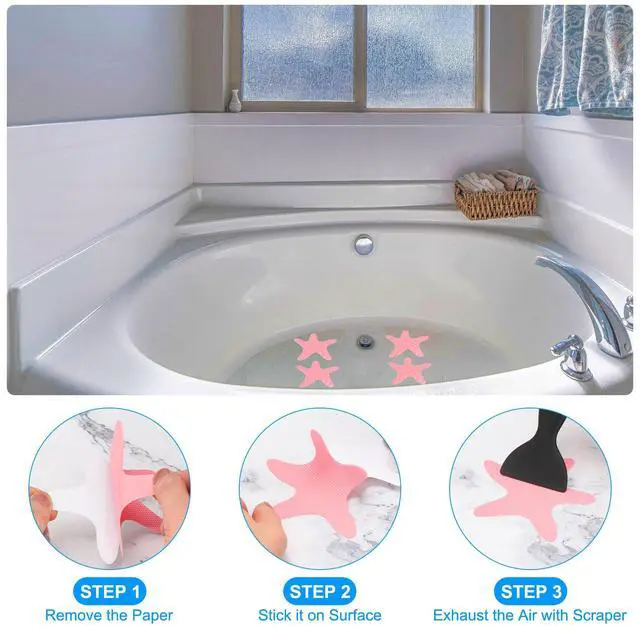 Alt view image 4 of 7 - Bathtub Non Slip Stickers 3.86x3.86 Inch, 12 Pack Starfish Safety Shower Floor Anti Slip Stickers with Adhesive Decals Scraper for Bath Tub Shower Floor Stair, Blue