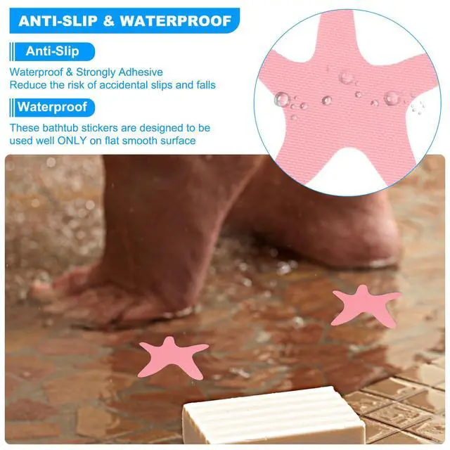Alt view image 5 of 7 - Bathtub Non Slip Stickers 3.86x3.86 Inch, 12 Pack Starfish Safety Shower Floor Anti Slip Stickers with Adhesive Decals Scraper for Bath Tub Shower Floor Stair, Blue