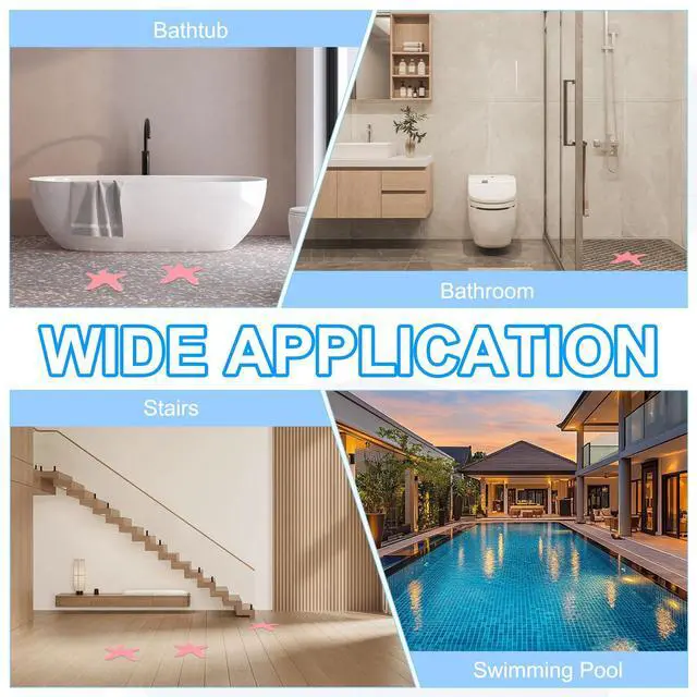 Alt view image 7 of 7 - Bathtub Non Slip Stickers 3.86x3.86 Inch, 12 Pack Starfish Safety Shower Floor Anti Slip Stickers with Adhesive Decals Scraper for Bath Tub Shower Floor Stair, Blue