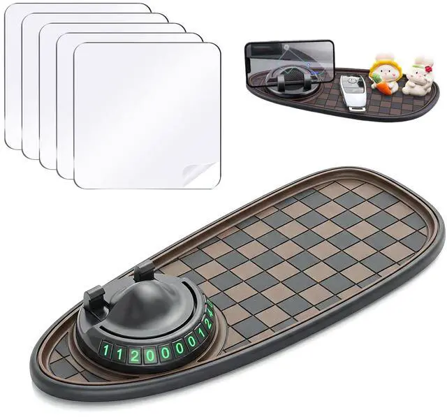 Main image of Multifunction Car Anti-Slip Mat,Car Anti Slip Mat Phone Holder For Dashboard,Multifunctional Car Dashboard Phone Holder,With Temporary Parking Numbe For Phone Sunglasses Keys (oval black and brown)