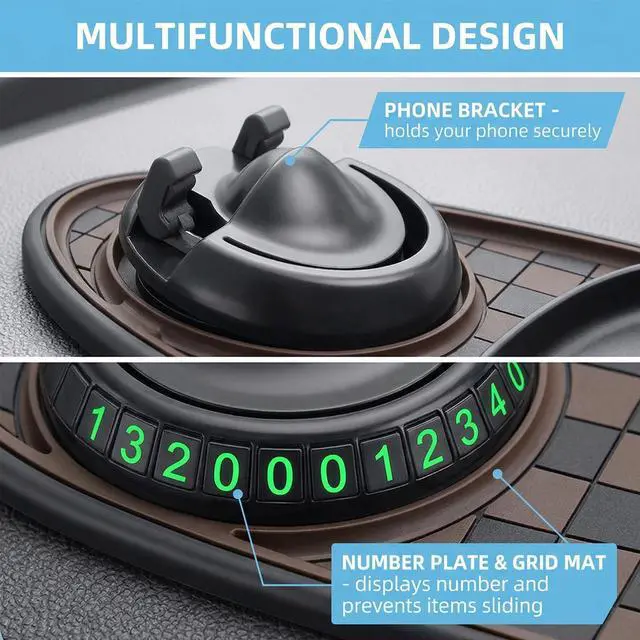 Alt view image 3 of 6 - Multifunction Car Anti-Slip Mat,Car Anti Slip Mat Phone Holder For Dashboard,Multifunctional Car Dashboard Phone Holder,With Temporary Parking Numbe For Phone Sunglasses Keys (oval black and brown)