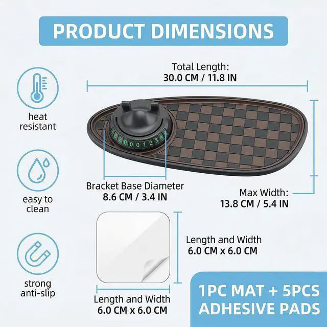 Alt view image 2 of 6 - Multifunction Car Anti-Slip Mat,Car Anti Slip Mat Phone Holder For Dashboard,Multifunctional Car Dashboard Phone Holder,With Temporary Parking Numbe For Phone Sunglasses Keys (oval black and brown)