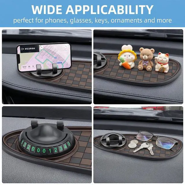 Alt view image 6 of 6 - Multifunction Car Anti-Slip Mat,Car Anti Slip Mat Phone Holder For Dashboard,Multifunctional Car Dashboard Phone Holder,With Temporary Parking Numbe For Phone Sunglasses Keys (oval black and brown)