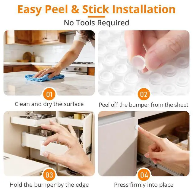 Alt view image 4 of 7 - 192 PCS Clear Rubber Cabinet Door Bumpers Self Adhesive Silicone Pads for Cabinets, Drawers, Doors, Soft Close & Anti-Slam Protection
