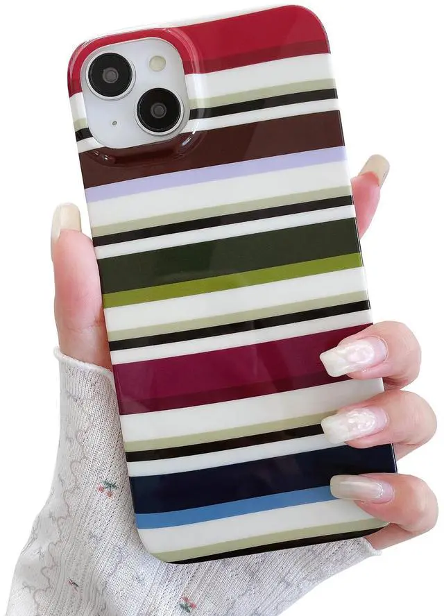 Main image of Cute Aesthetics Colorful Striped Phone Case,for iPhone 13/14 (6.1")