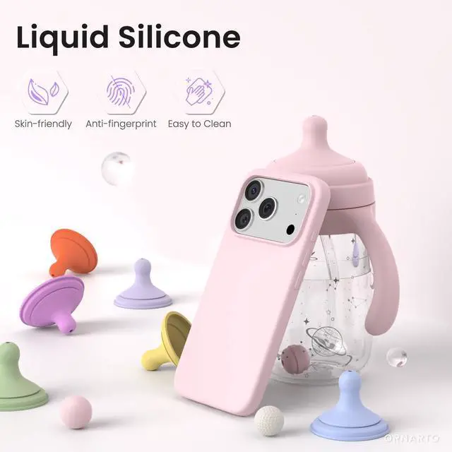 Alt view image 3 of 6 - Compatible with iPhone 17 Pro Case 6.3", Slim Liquid Silicone 4 Layers Full Covered Soft Gel Rubber Shockproof Cover, Protective Phone Case for iPhone 17 Pro-Chalk Pink