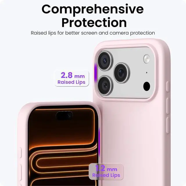 Alt view image 4 of 6 - Compatible with iPhone 17 Pro Case 6.3", Slim Liquid Silicone 4 Layers Full Covered Soft Gel Rubber Shockproof Cover, Protective Phone Case for iPhone 17 Pro-Chalk Pink