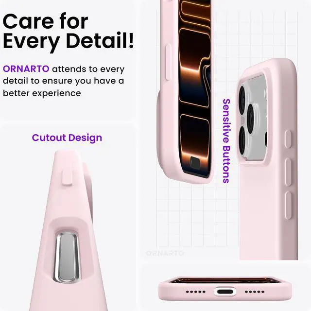 Alt view image 5 of 6 - Compatible with iPhone 17 Pro Case 6.3", Slim Liquid Silicone 4 Layers Full Covered Soft Gel Rubber Shockproof Cover, Protective Phone Case for iPhone 17 Pro-Chalk Pink