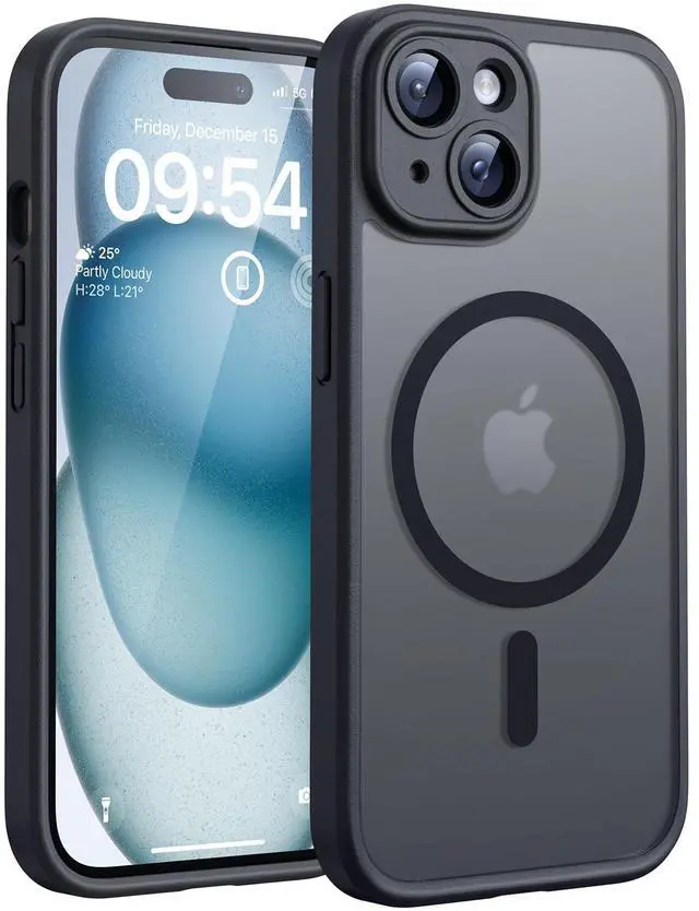 Main image of for iPhone 15 Case, Compatible with Magsafe, Full Camera Protection, Built-in Magnetic Ring, Drop Protection, Translucent Matte Phone Case for iPhone 15 6.1 inch (Black)