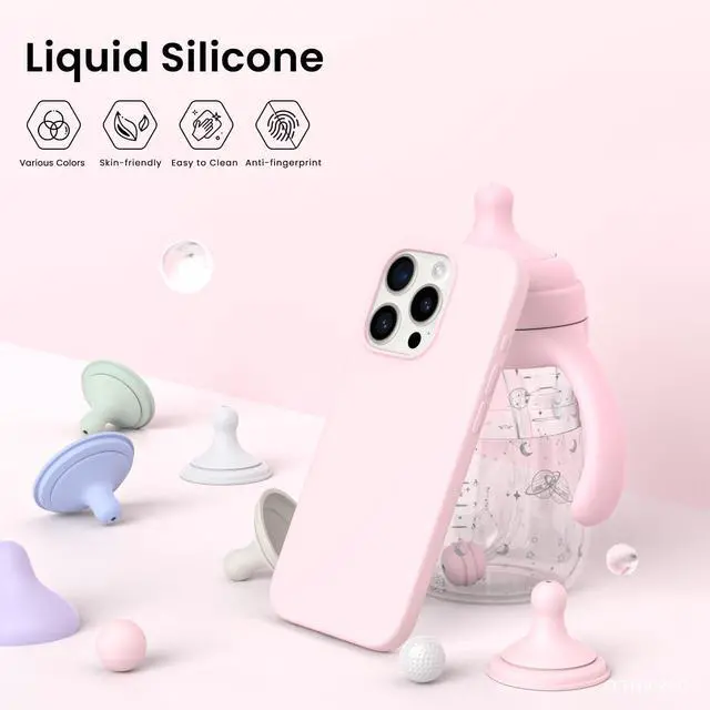 Alt view image 3 of 6 - Compatible with iPhone 15 Pro Max Case 6.7", Slim Liquid Silicone 3 Layers Soft Gel Rubber Shockproof Protective Phone Case with Anti-Scratch Microfiber Lining-Chalk Pink