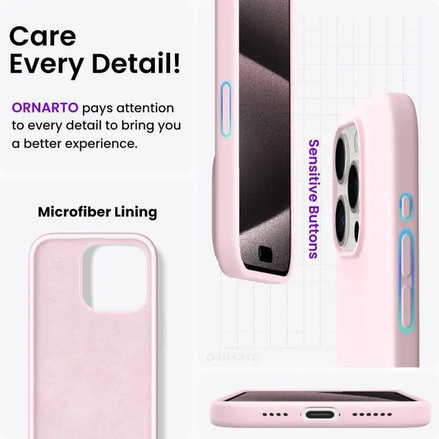 Alt view image 5 of 6 - Compatible with iPhone 15 Pro Max Case 6.7", Slim Liquid Silicone 3 Layers Soft Gel Rubber Shockproof Protective Phone Case with Anti-Scratch Microfiber Lining-Chalk Pink