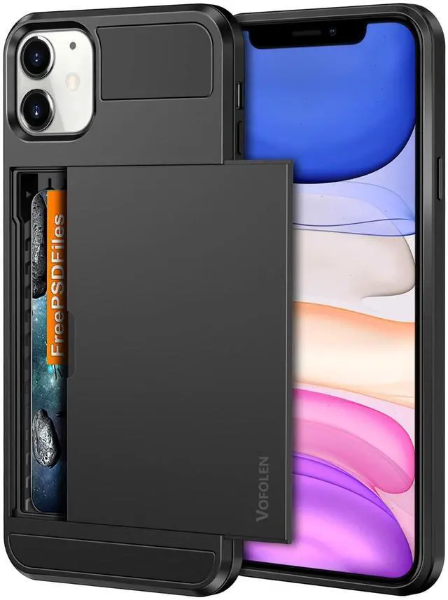 Main image of Case for iPhone 11 Case Wallet Credit Card Holder ID Slot Sliding Door Hidden Pocket Anti-Scratch Dual Layer Hybrid Bumper Armor Protective Hard Shell Back Cover for iPhone 11 6.1 Black