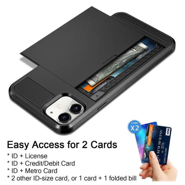 Alt view image 2 of 7 - Case for iPhone 11 Case Wallet Credit Card Holder ID Slot Sliding Door Hidden Pocket Anti-Scratch Dual Layer Hybrid Bumper Armor Protective Hard Shell Back Cover for iPhone 11 6.1 Black