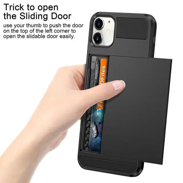 Alt view image 3 of 7 - Case for iPhone 11 Case Wallet Credit Card Holder ID Slot Sliding Door Hidden Pocket Anti-Scratch Dual Layer Hybrid Bumper Armor Protective Hard Shell Back Cover for iPhone 11 6.1 Black