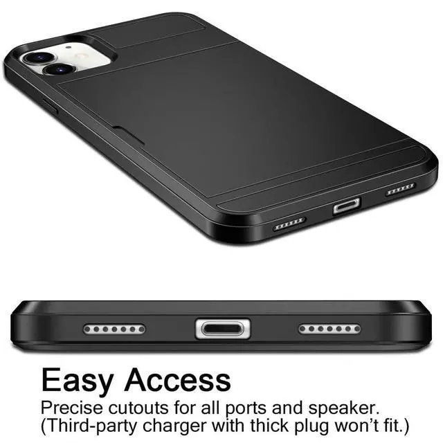 Alt view image 6 of 7 - Case for iPhone 11 Case Wallet Credit Card Holder ID Slot Sliding Door Hidden Pocket Anti-Scratch Dual Layer Hybrid Bumper Armor Protective Hard Shell Back Cover for iPhone 11 6.1 Black