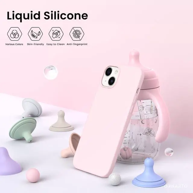 Alt view image 3 of 6 - Compatible with iPhone 15 Plus Case 6.7", Slim Liquid Silicone 3 Layers Full Covered Soft Gel Rubber Cover Protective Phone Case with Anti-Scratch Microfiber Lining-Pink
