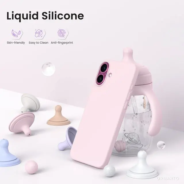 Alt view image 3 of 6 - Compatible with iPhone 16 Plus Case 6.7, Slim Liquid Silicone 3 Layers Full Covered Soft Gel Rubber Phone Case Protective Cover 6.7 Inch, Chalk Pink