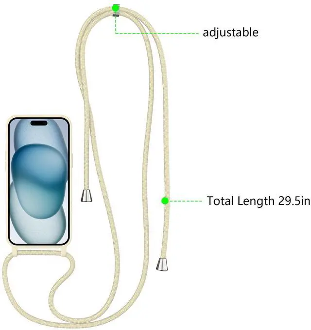 Alt view image 2 of 5 - for iPhone 13/14 Case with Strap,Crossbody Phone Case with Adjustable Neck Shoulder Lanyard,Soft Silicone Shockproof Protective Phone Cover for iPhone 13/14 6.1 inch-Beige