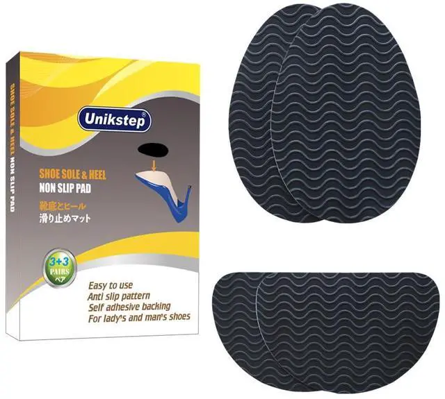 Main image of 6 Pairs (12 Pieces) Shoe Sole Non Slip Pads, Anti Skid Self Adhesive Rubber Grips, Shoe Bottom Front Sole and Heel Noise Reduction Protector Cushions (Black with Wave Pattern)