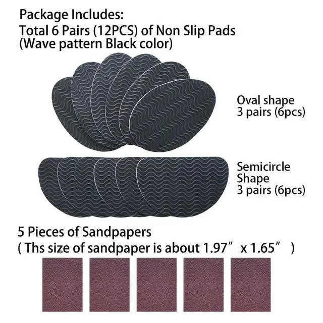 Alt view image 4 of 7 - 6 Pairs (12 Pieces) Shoe Sole Non Slip Pads, Anti Skid Self Adhesive Rubber Grips, Shoe Bottom Front Sole and Heel Noise Reduction Protector Cushions (Black with Wave Pattern)