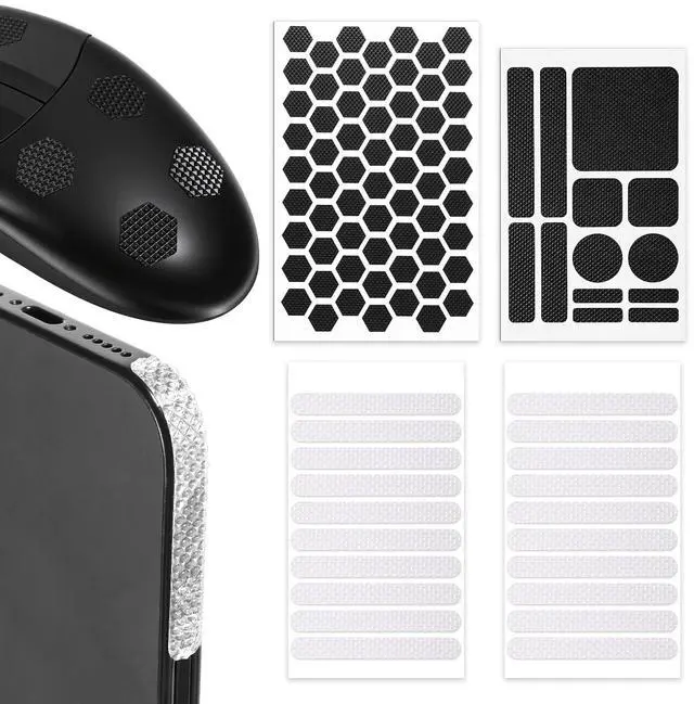 Main image of 96 PCS Phone Grip Tapes Adhesive Grippy Bumper Frame Stickers Anti-Slip Pre-Cut Strips Kit Waterproof for Cellphone Controller Mouse Laptop Tablet Gaming Cases Black Clear