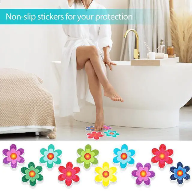 Alt view image 2 of 7 - Colorful Sunflower Anti Slip Bathtub Strips, 10PCS Adhesive Shower Sticker for Bathtub Non-Slip Strip Stickers Anti Skid Tape Flooring Safety Tape Mat with Scraper for Bath Shower