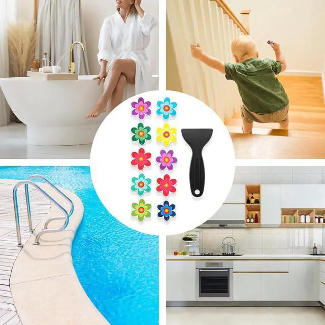 Alt view image 7 of 7 - Colorful Sunflower Anti Slip Bathtub Strips, 10PCS Adhesive Shower Sticker for Bathtub Non-Slip Strip Stickers Anti Skid Tape Flooring Safety Tape Mat with Scraper for Bath Shower