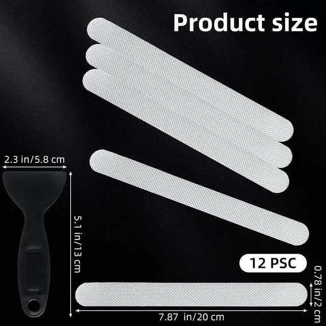 Alt view image 2 of 7 - Anti Slip Shower Stickers, Safety Bathtub Strips Non Slip Bathtub Stickers with Scraper Adhesive Decals Shower Strips Treads for Shower Stairs Bathroom Bath Tubs (0.78 × 7.87 inches, 12 Pcs)