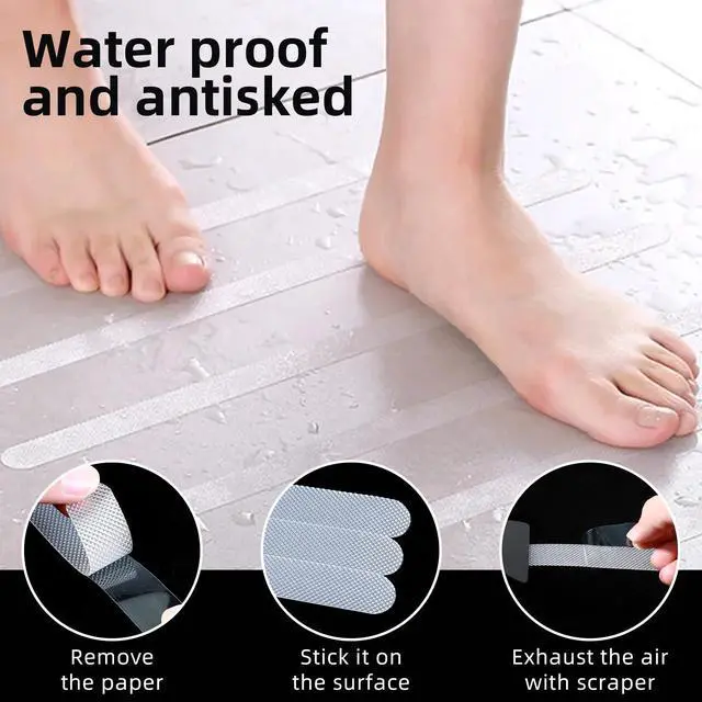 Alt view image 4 of 7 - Anti Slip Shower Stickers, Safety Bathtub Strips Non Slip Bathtub Stickers with Scraper Adhesive Decals Shower Strips Treads for Shower Stairs Bathroom Bath Tubs (0.78 × 7.87 inches, 12 Pcs)