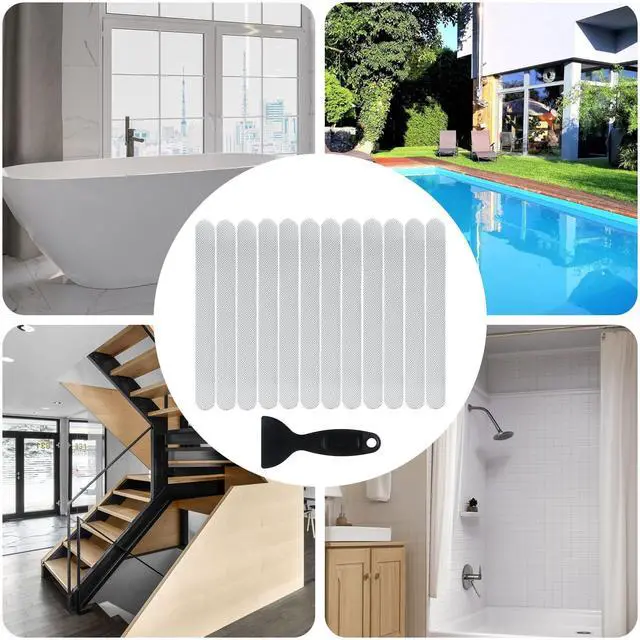 Alt view image 7 of 7 - Anti Slip Shower Stickers, Safety Bathtub Strips Non Slip Bathtub Stickers with Scraper Adhesive Decals Shower Strips Treads for Shower Stairs Bathroom Bath Tubs (0.78 × 7.87 inches, 12 Pcs)
