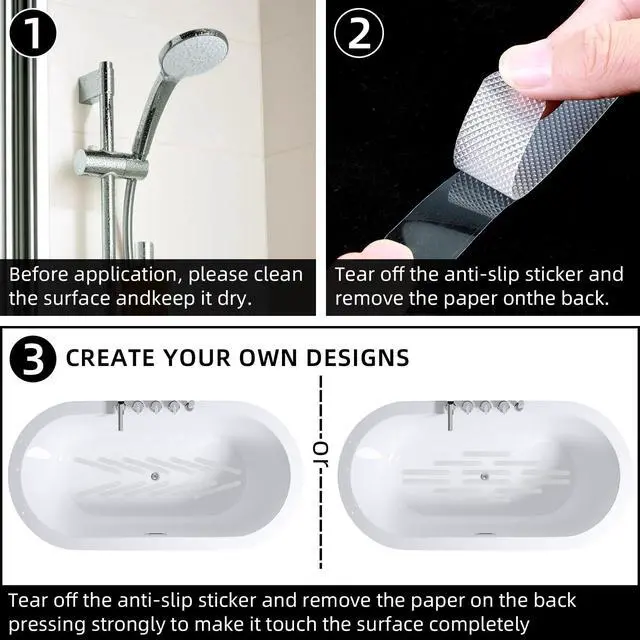 Alt view image 6 of 7 - Anti Slip Shower Stickers, Safety Bathtub Strips Non Slip Bathtub Stickers with Scraper Adhesive Decals Shower Strips Treads for Shower Stairs Bathroom Bath Tubs (0.78 × 7.87 inches, 12 Pcs)