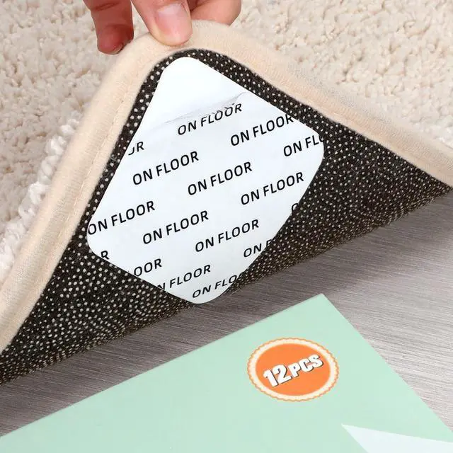 Main image of 12 PCS Rug Tape, Gripper for Rug for Hardwood Floors, Double Sided Reusable Under Rug Carpet Tape Stickers, Rug Anti Slip Grips for Area Rugs, Non Slip Rug Pads