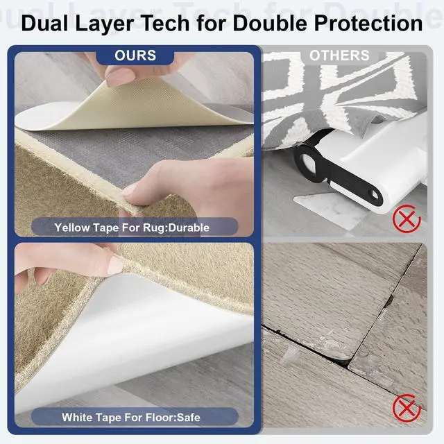 Alt view image 3 of 7 - 12 PCS Rug Tape, Gripper for Rug for Hardwood Floors, Double Sided Reusable Under Rug Carpet Tape Stickers, Rug Anti Slip Grips for Area Rugs, Non Slip Rug Pads