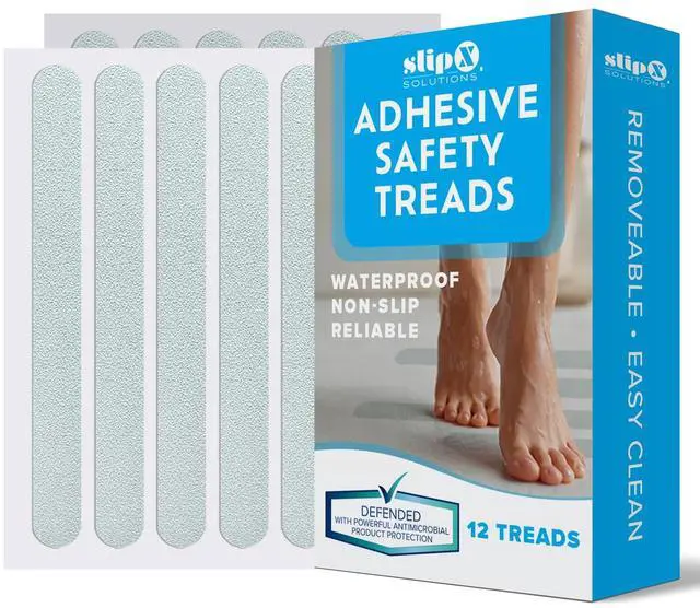Main image of Adhesive Anti-Slip Safety Treads, Non Slip Shower Stickers, Reliable Grip for Bathtubs, Showers, Pools, Boats, Stairs & More, Safety Stickers (12 Pack, 7.5 x 0.75, Clear)