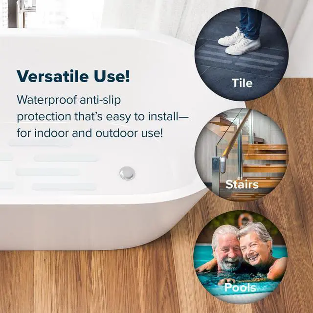 Alt view image 3 of 7 - Adhesive Anti-Slip Safety Treads, Non Slip Shower Stickers, Reliable Grip for Bathtubs, Showers, Pools, Boats, Stairs & More, Safety Stickers (12 Pack, 7.5 x 0.75, Clear)