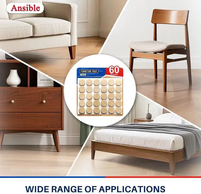 Alt view image 6 of 6 - 60 PCS Felt Furniture Pads 1", Felt Pads for Chair Leg Floor Protectors for Hardwood Floors Round (Beige)