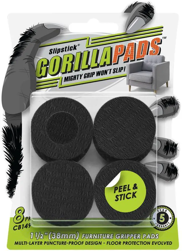 Main image of GorillaPads CB149 Non-Slip Furniture Pads/Rubber Grippers (Set of 8) Self-Adhesive Furniture Feet Floor Protectors, 1-1/2 inch Round, Black