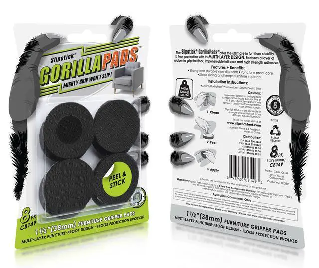 Alt view image 2 of 5 - GorillaPads CB149 Non-Slip Furniture Pads/Rubber Grippers (Set of 8) Self-Adhesive Furniture Feet Floor Protectors, 1-1/2 inch Round, Black