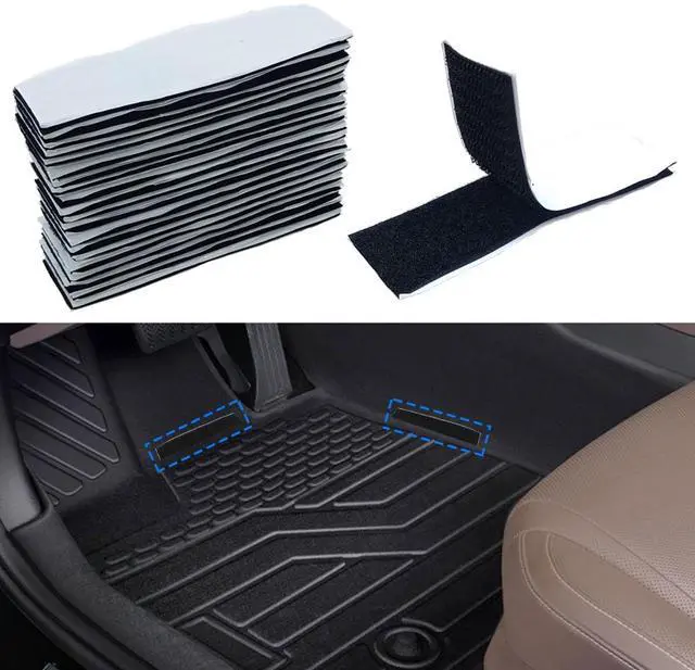 Main image of 20PCS Car Mat Fixing Clips, Strong Anti-Slip Hook and Loop Tape Strip, 1"x4" Self Adhesive Back Strip, Car Mat Double-Sided Sticker, Floor Mat Clip for Mattress, Rug, Hanging Picture